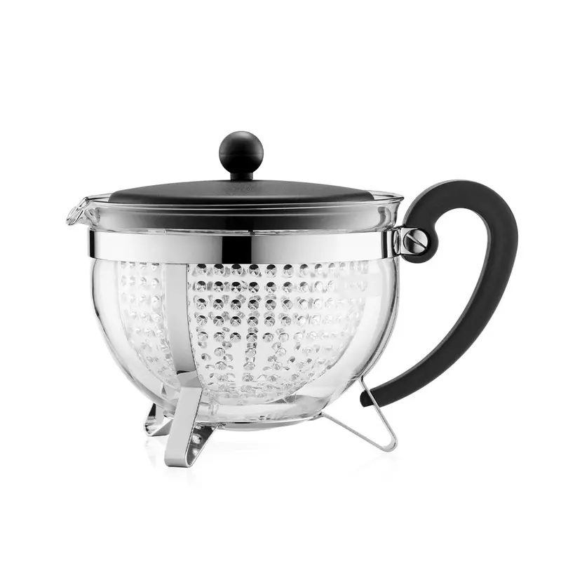 1.3-Liter Tea Pot With Black Plastic Handle, Lid, And Clear Filter 1