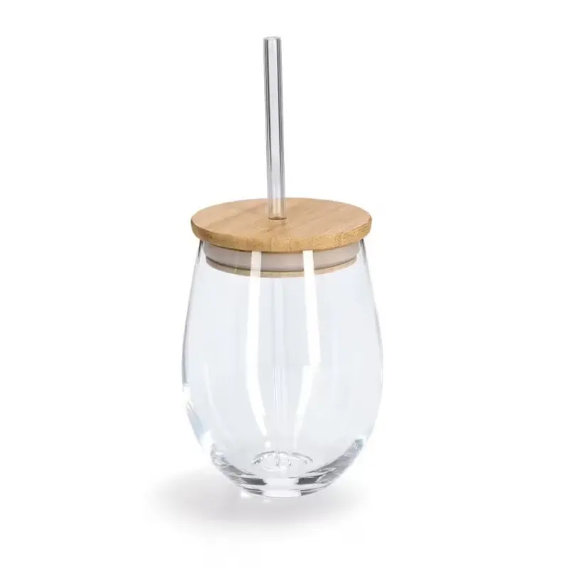 500 Ml Reusable Glass Tumbler With Bamboo Lid And Glass Straw 1