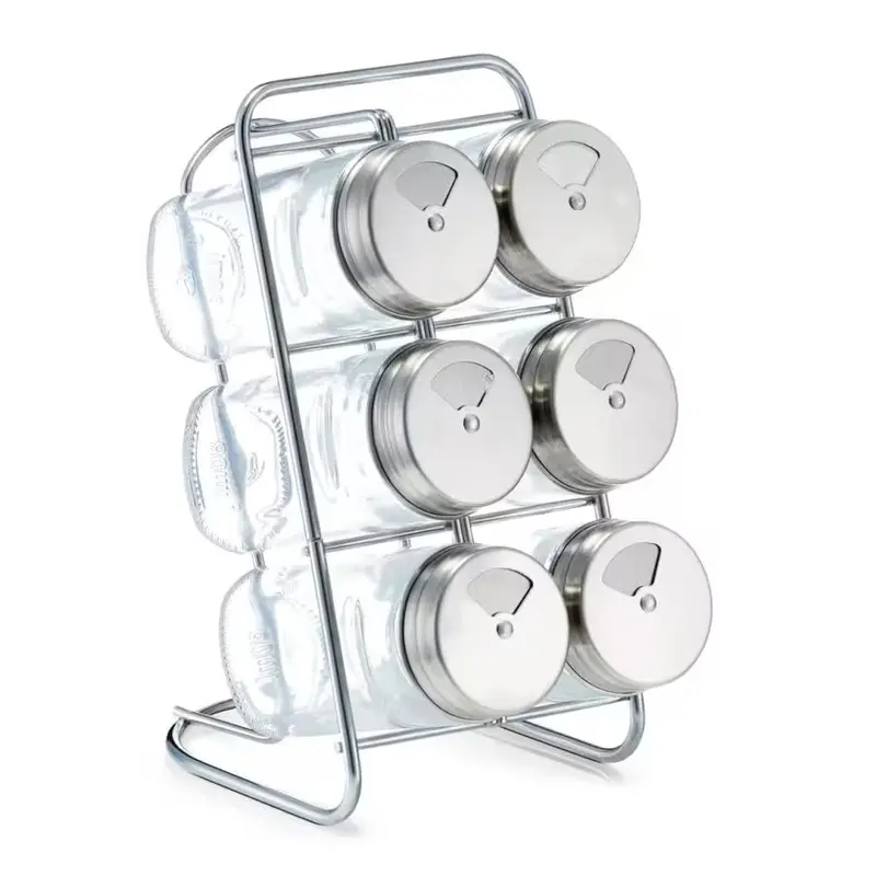 7-Piece Spice Rack Set – Glass Jars With Stainless Steel Bases 1