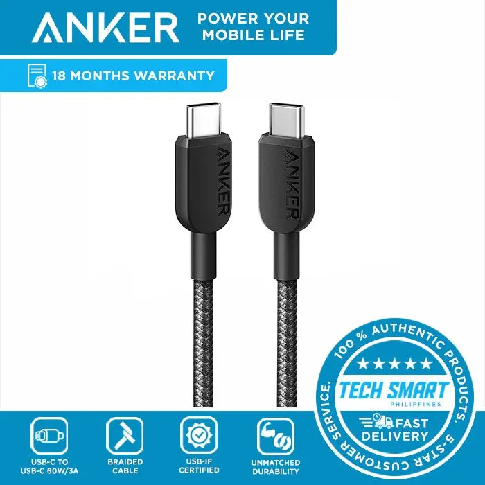 Anker Nylon-Braided Usb-C To Usb-C Cable – 1.2M Durable Design, 100W Support, Jet Black 1