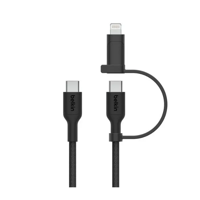 Belkin Boost Charge 2-In-1 Usb-C Cable With Lightning Adapter – 1.5M Braided, Black, Versatile Charging 1