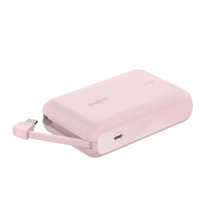 Belkin Boost Charge Power Bank – 10,000Mah, 20W Pd Fast Charging, Integrated Usb-C Cable, Blush Pink 1