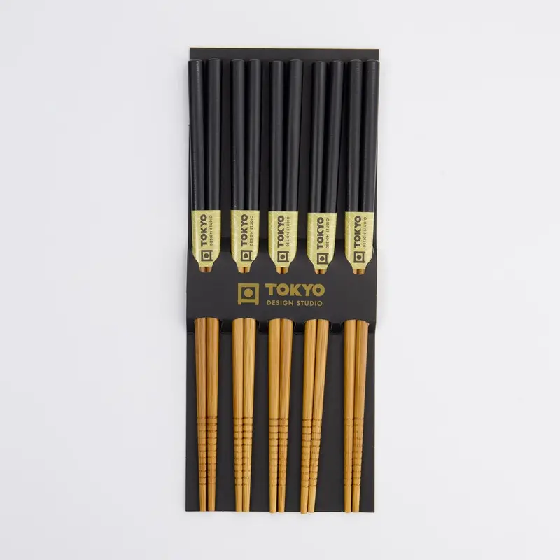 Black Bamboo Chopsticks – 5-Pair Pack, Sleek Natural Finish 1