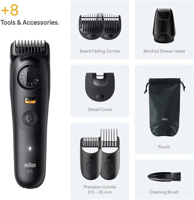 Braun Beard Trimmer – Waterproof Cordless Groomer, 138G Lightweight Design, Matte Black 1