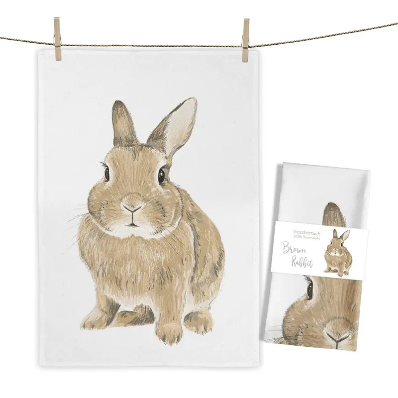 Brown Rabbit Print Kitchen Towel – Gentle & Whimsical Design 1