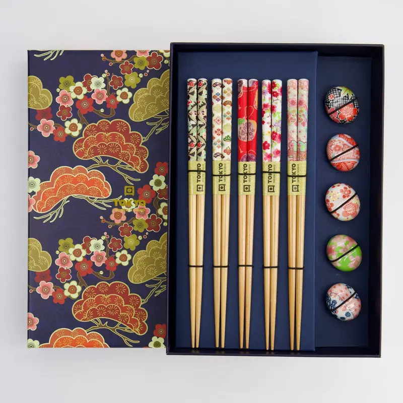 Chopsticks With Stand Gift Set – Floral Design, Includes Rest Holders 1