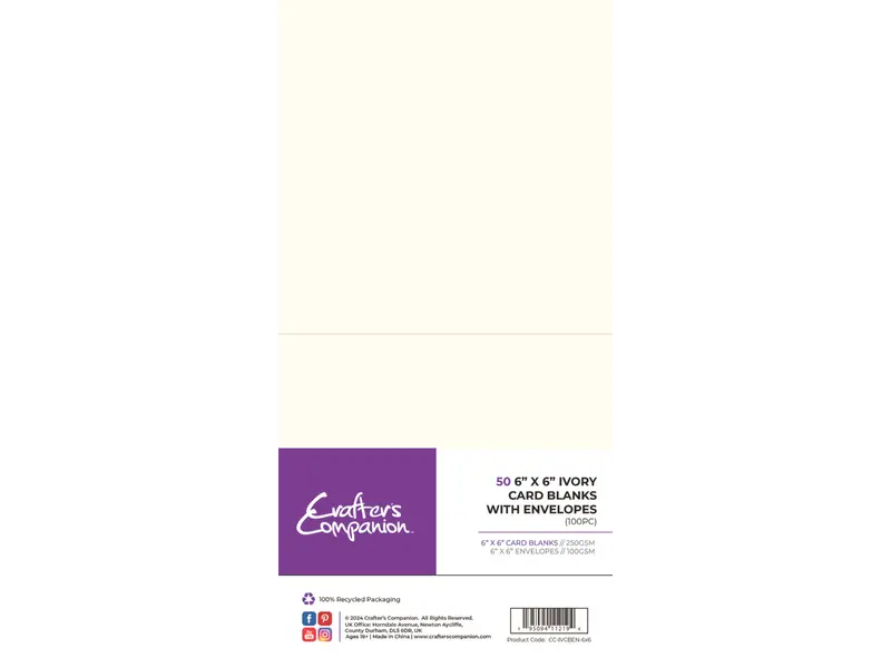 Crafter’S Companion 6×6 Inch Ivory Blank Cards With Matching Envelopes – 50-Pack 1