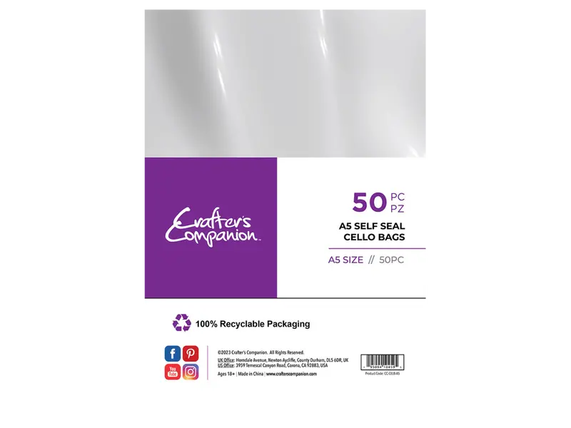 Crafter'S Companion A5 Self-Seal Cellophane Bags – Resealable Craft Packaging (50-Pack) 1