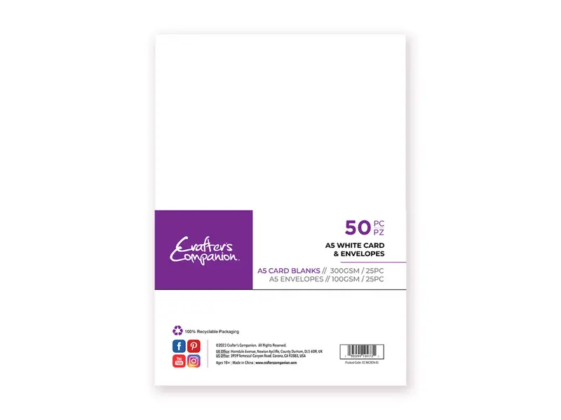 Crafter'S Companion A5 White Cardstock & Matching Envelopes – 25-Piece Set 1