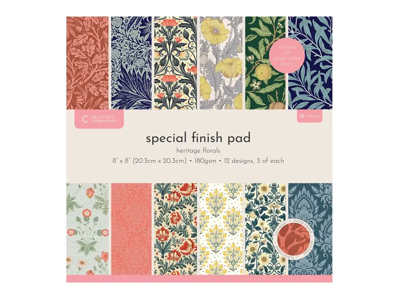 Crafter'S Companion Heritage Florals Special Finish Paper Pad – 8X8 Inch, Textured Cardstock 1
