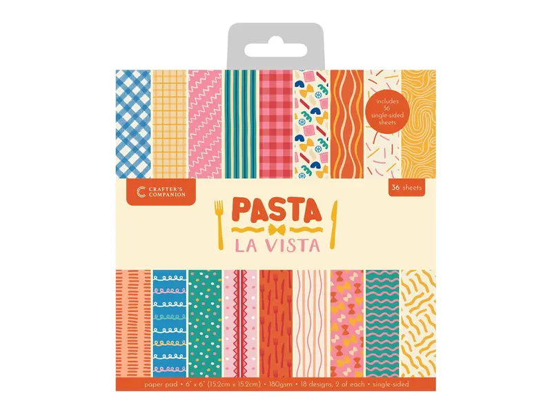 Crafter'S Companion Pasta La Vista Designer Paper Pad – 6X6 Inch, Vibrant Food-Inspired Prints 1