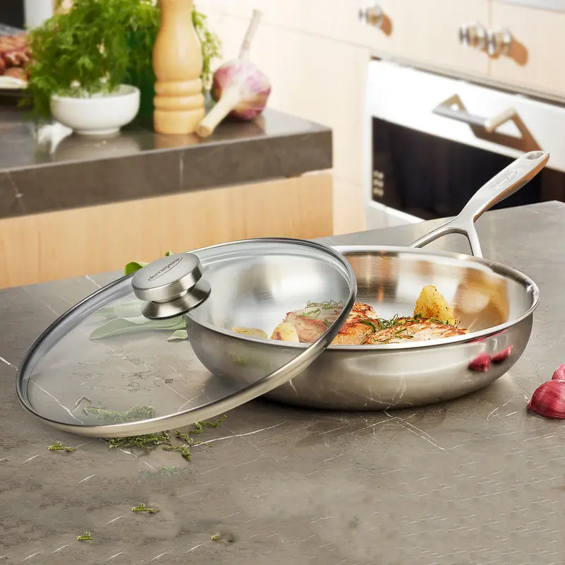 Demeyere 5-Plus Fry Pan – 11" Stainless Steel Skillet With Tempered Glass Lid 1