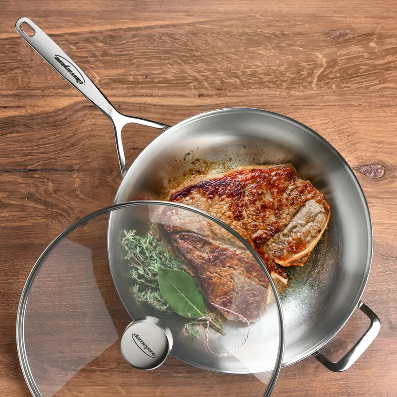 Demeyere 5-Plus Fry Pan – 12.5" Stainless Steel Skillet With Tempered Glass Lid 1