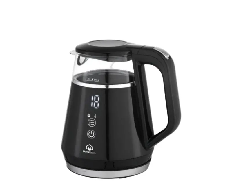 Digital Glass Electric Kettle – 1L Capacity, Stainless Steel Base, 1100W, Black & Silver 1
