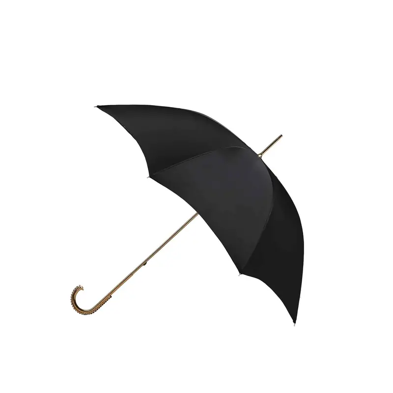 Dual-Canopy Black Umbrella With Peacock Feather Design And Crystal-Embellished Handle 1