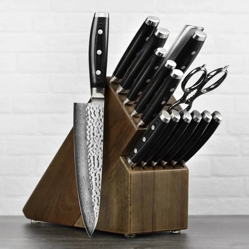 Enso Hd 16-Piece Dark Ash Wood Knife Block Set 1