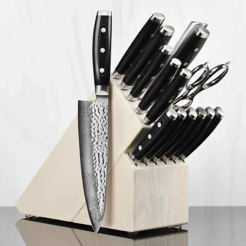 Enso Hd 16-Piece Gray Ash Wood Knife Block Set 1