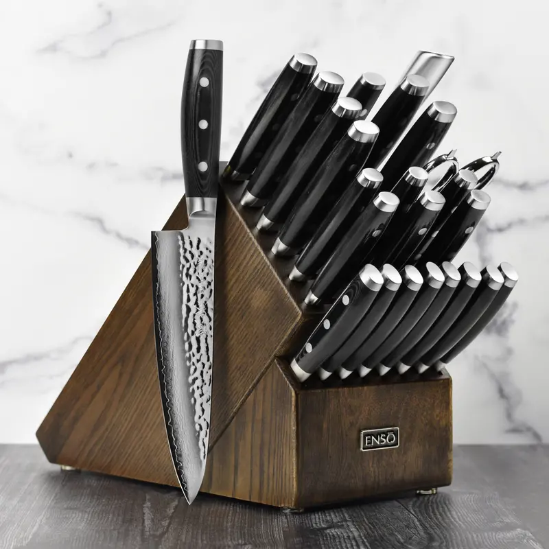 Enso Hd 25-Piece Dark Ash Wood Knife Block Set 1