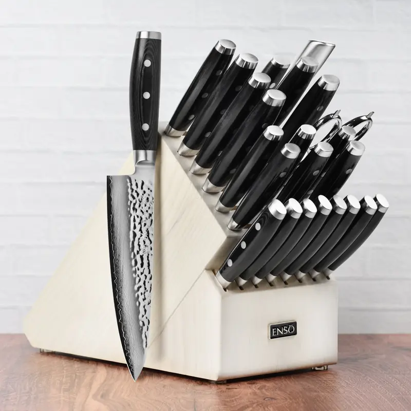 Enso Hd 25-Piece Gray Ash Wood Knife Block Set 1