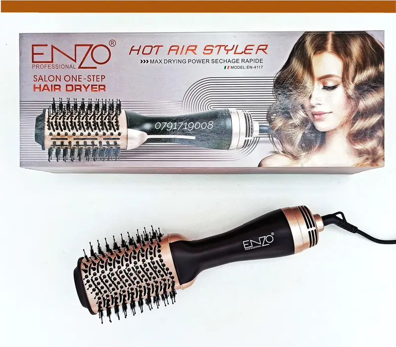 Enzo 1000W Hot Air Brush Styler For Voluminous Blow-Drying & Styling, Black 1