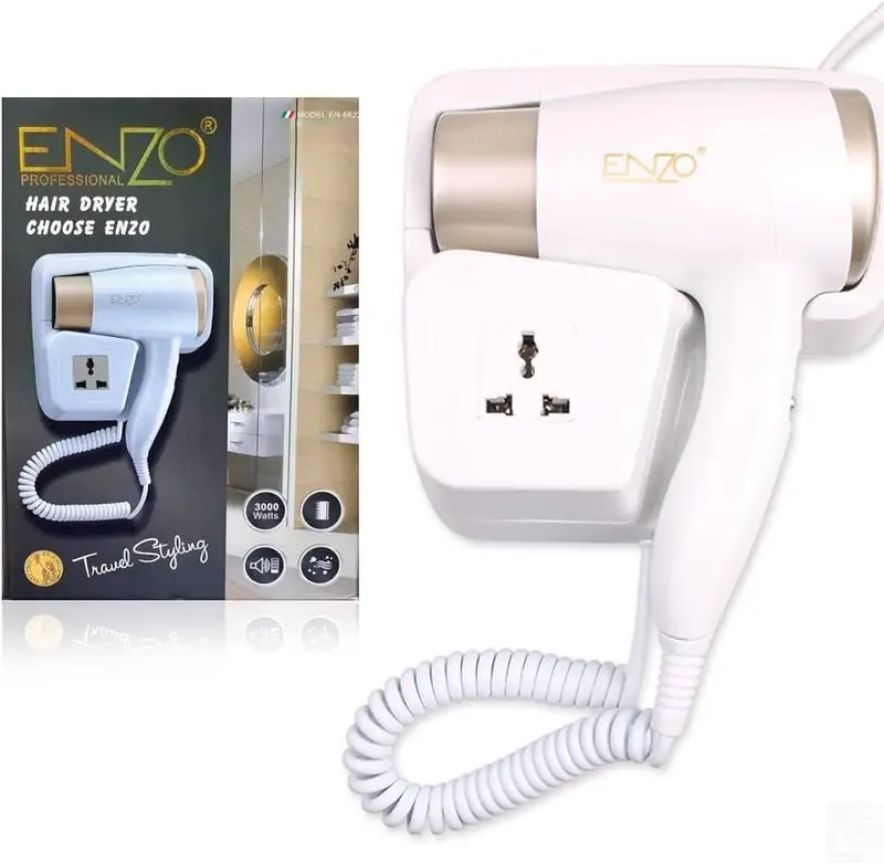 Enzo High-Power Bathroom Hair Dryer – 1800–2000W, Lightweight & Compact, White 1