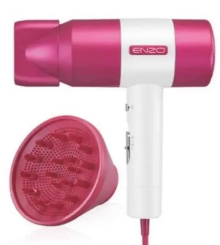 Enzo Travel Hair Dryer & Curler Kit – Compact Bundle, White & Pink Colorway 1