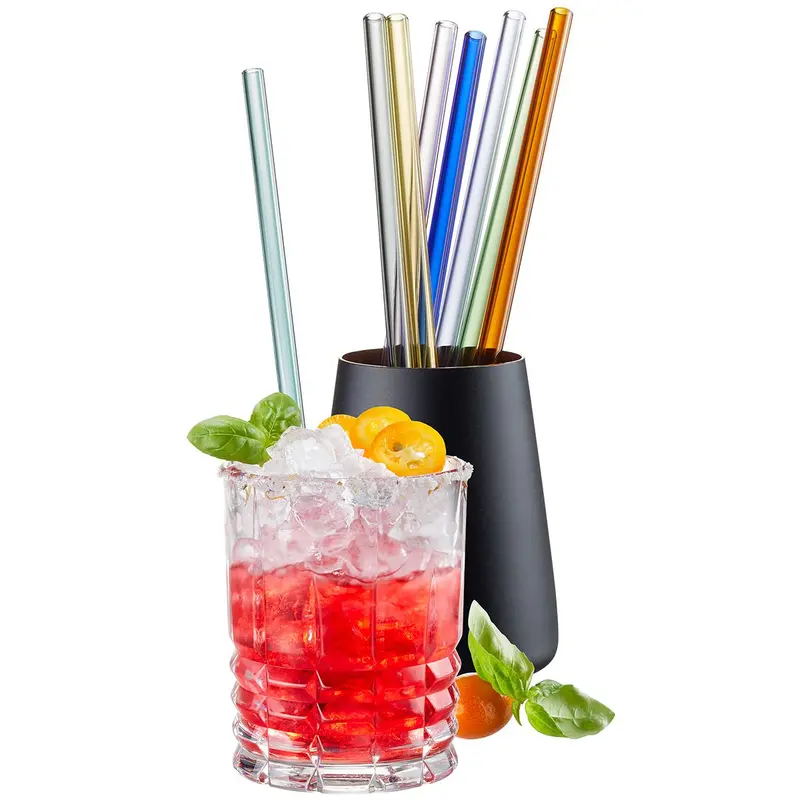 Future Colorful Glass Drinking Straws – 8-Pack With Cleaning Brush (23 Cm) 1