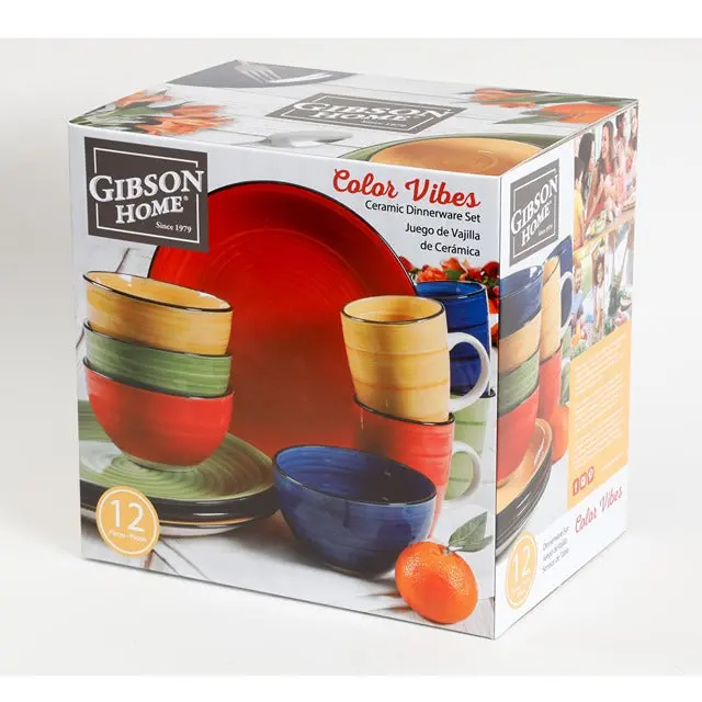 Gibson Color Vibes 12-Piece Vibrant Dinnerware Set 1