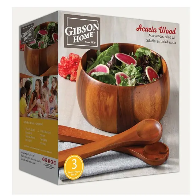 Gibson Laurel 3-Piece Acacia Wood Salad Bowl Set 1