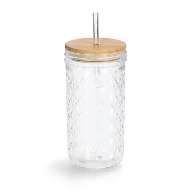 Glass Drinking Tumbler With Bamboo Cap And Reusable Straw 1