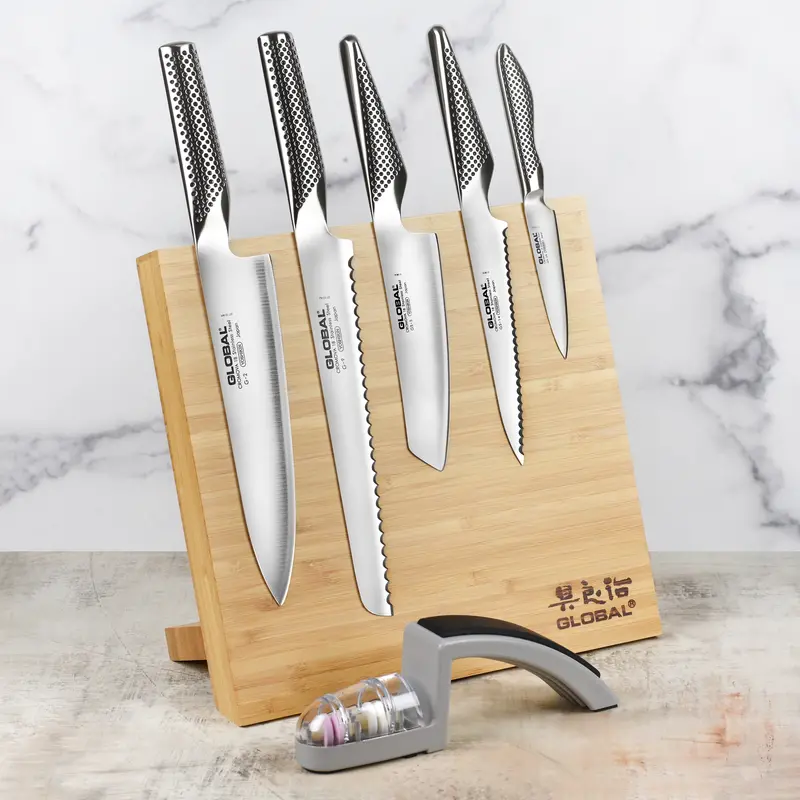 Global 6-Piece Magnetic Easel Knife Set – Sleek Stainless System With Included Sharpener 1