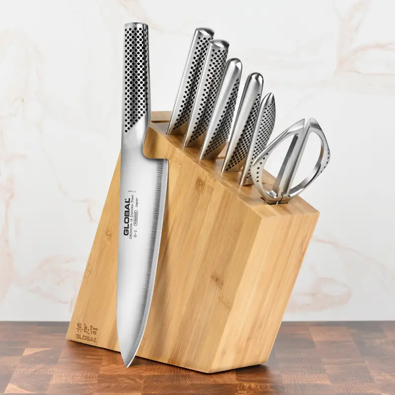 Global Akari Eight-Piece Bamboo Knife Block Set 1
