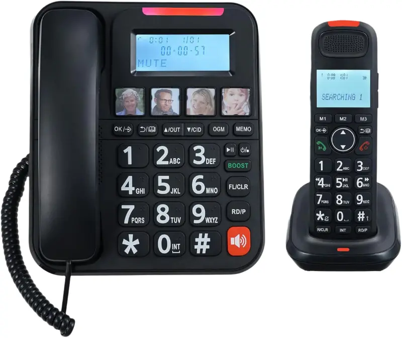 Gol Nom Expandable Corded + Cordless Phone System With Answering Function And Big-Button Handset – Black 1