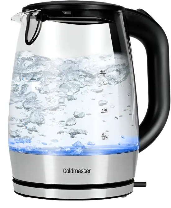 Gold Master Glass Electric Kettle – 1.7L Capacity, 2200W Rapid Boil, Transparent Design 1