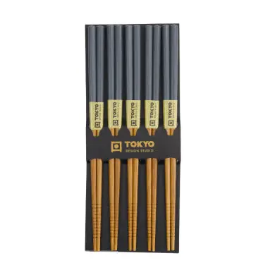 Gray Bamboo Chopsticks – 5-Pair Pack, Subtle Contemporary Style 1