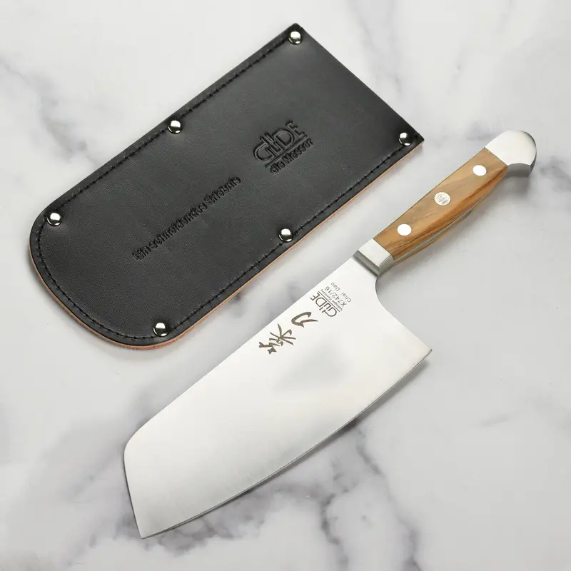 Gude Alpha Chai Dao – 6" Olive Wood-Handled Chinese Cleaver With Sheath 1