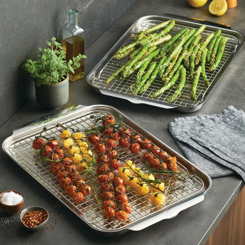 Hestan Ovenbond Tri-Ply Half Sheet Pan Duo With Integrated Racks 1