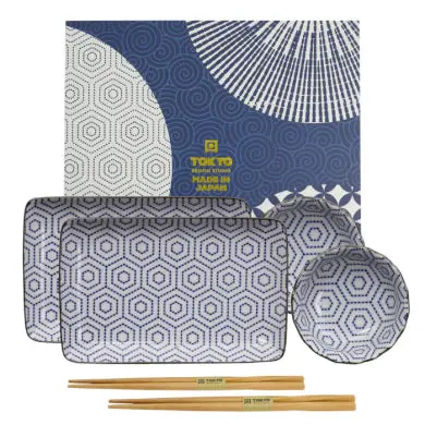 Kotobuki Sushi Serving Set – 4-Piece, Includes Chopsticks & Kikko Rice Mold 1