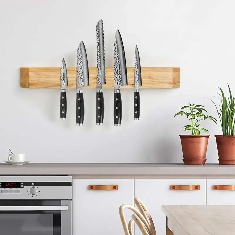 Larch Wood Wall-Mount Magnetic Knife Strip – 22.5-Inch Modern Storage 1