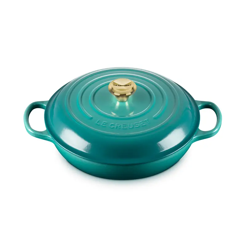 Le Creuset Signature 3.5-Quart Braiser – Bleu Riviera Cast Iron, Versatile Searing & Simmering 1