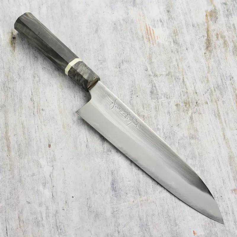 Mazaki Hon-Sanmai Shirogami #2 Gyuto – 9" Migaki-Finished Chef Knife 1