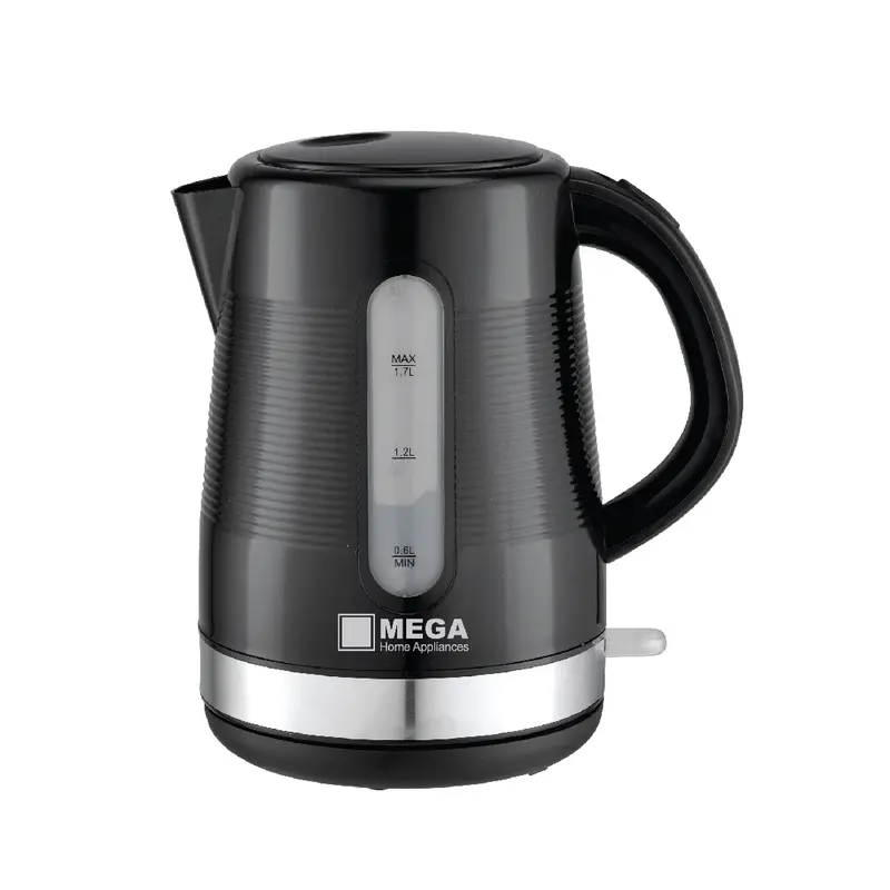 Mega 1.7L Plastic Electric Kettle – 2200W Fast Boil, Ergonomic Handle, Glossy Black 1