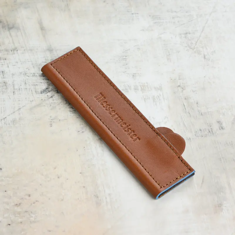 Messermeister 6.5-Inch Magnetic Leather Edge Guard – Saddle Design 1