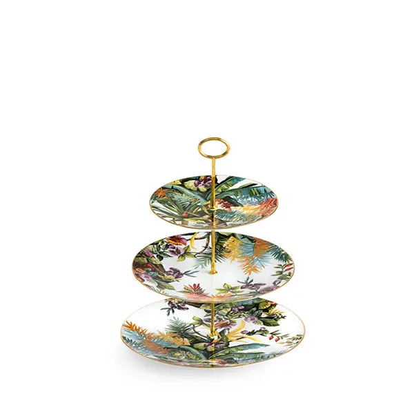 Minimalist White Jungle Pattern Serving Stand 1