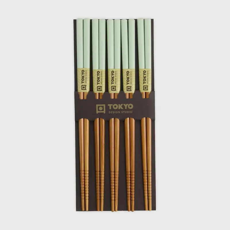 Mint Green Bamboo Chopsticks – 5-Pair Pack, Fresh Pastel Design 1