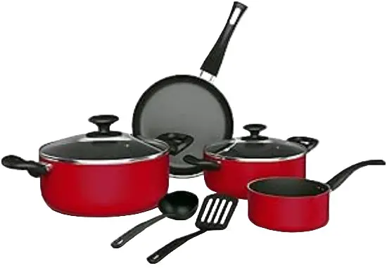 Newflon 8-Piece Cookware Set – 20 Cm & 24 Cm Sauce Pans + 26 Cm Frying Pan, Vibrant Red Finish 1