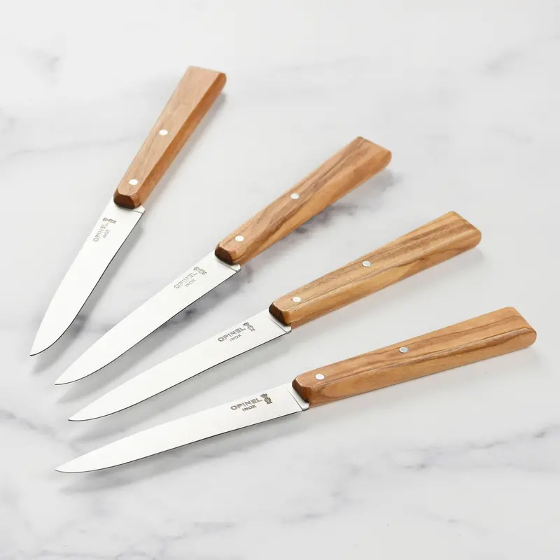 Opinel Olive Wood Steak Knife Set – 4-Piece Premium Cutlery 1