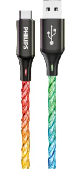 Philips Rgb Usb-A To Usb-C Cable – 480 Mbps Data Transfer, 1M Length, Dynamic Lighting 1