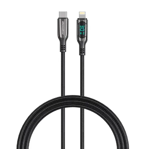 Rockrose Hercules Cl Fast-Charging Cable – Zinc Alloy Build With Digital Power Display, 30W, Black 1