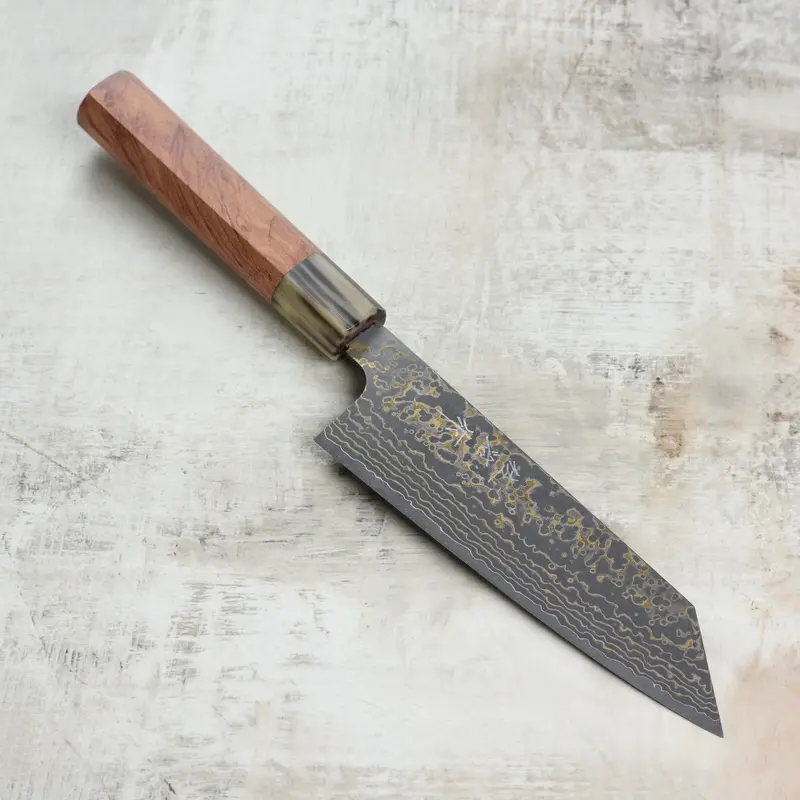 Saji Black Gold Damascus Bunka – 6.7-Inch Japanese Hybrid Knife In Quince Wood 1